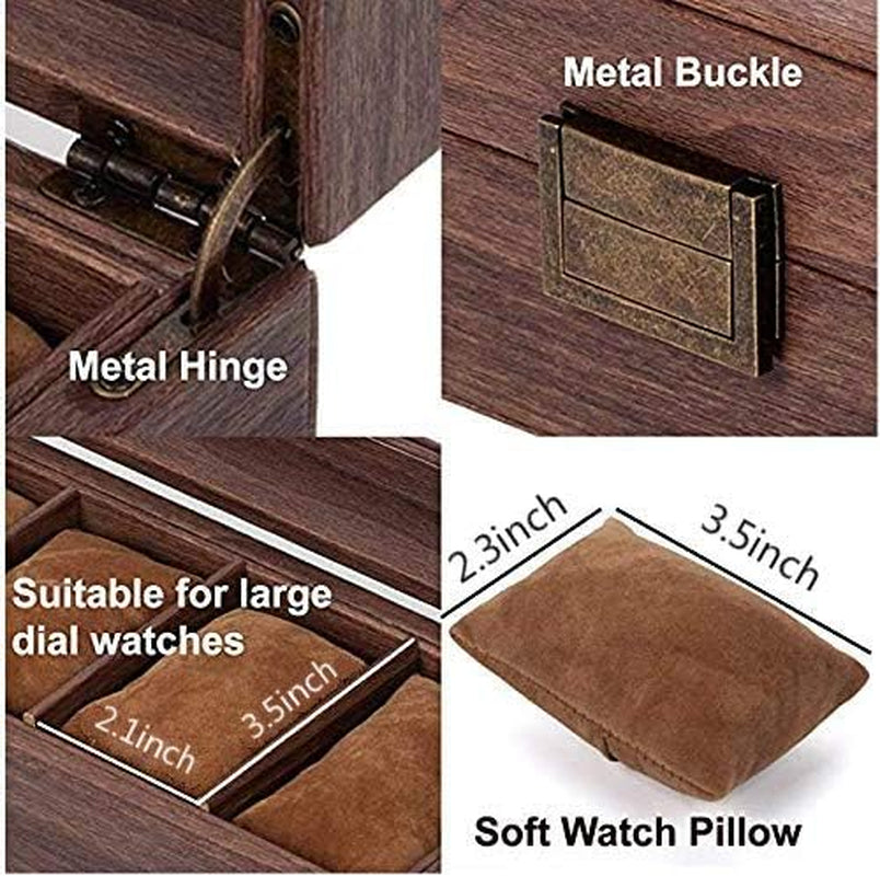 12 Slot PU Leather Watch Box Organizer Watch Case with Glass Top